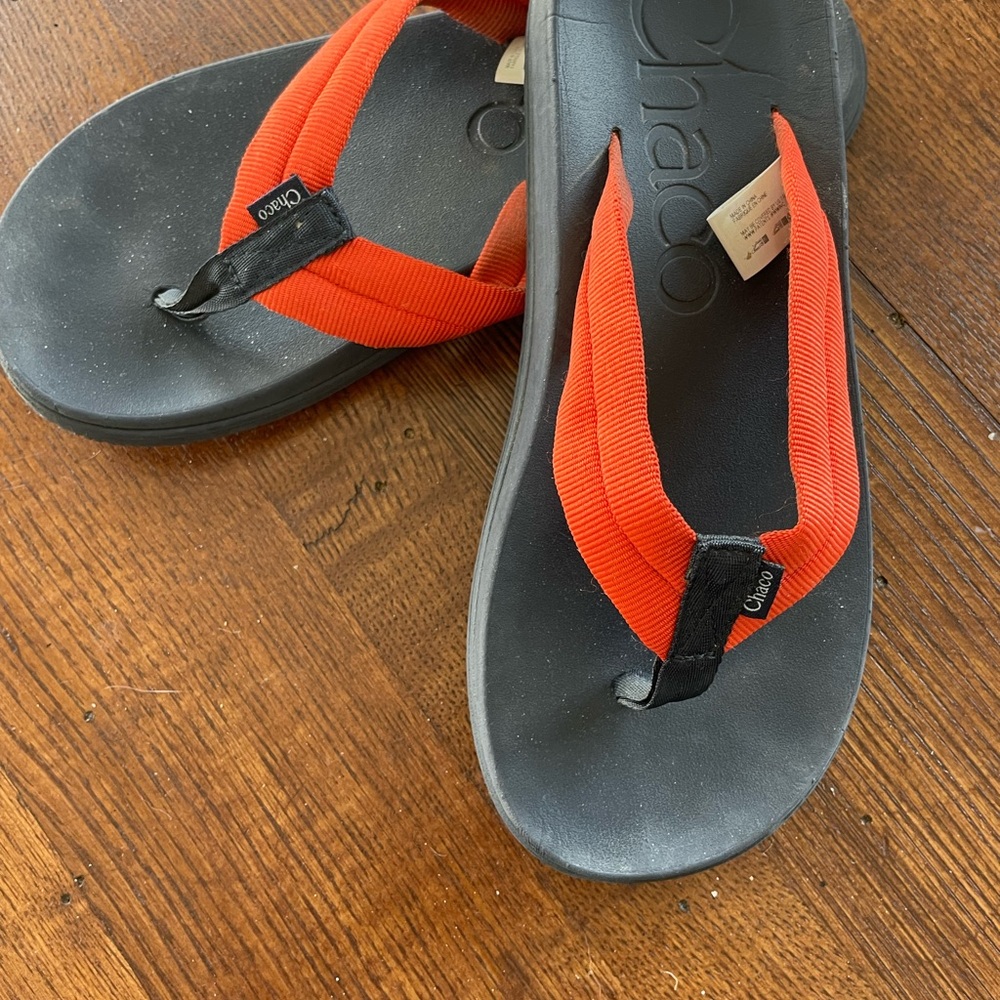 Chaco Black and Orange Flip Flops
